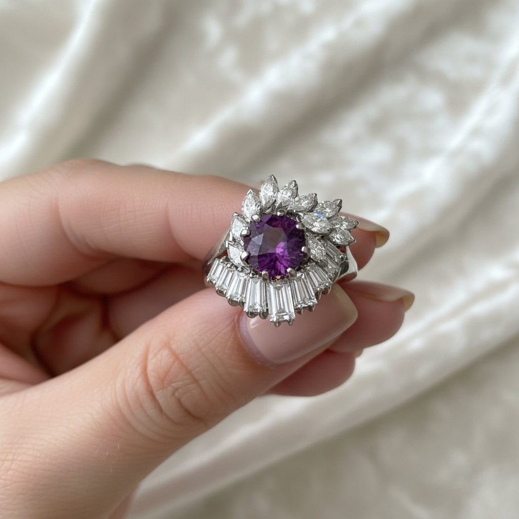 Natural Purple Sapphire in 18K White Gold