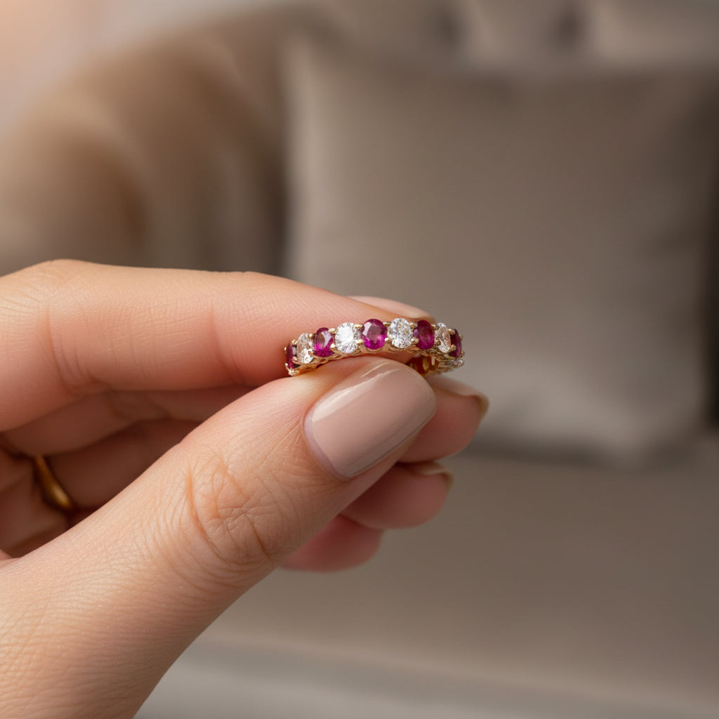 1.79 ct Natural Burmese Rubies Band | 1.33 ct Lab-Grown Diamonds | 14k Yellow Gold