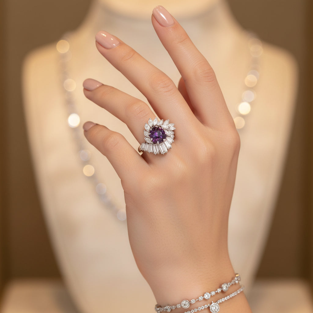 Natural Purple Sapphire in 18K White Gold