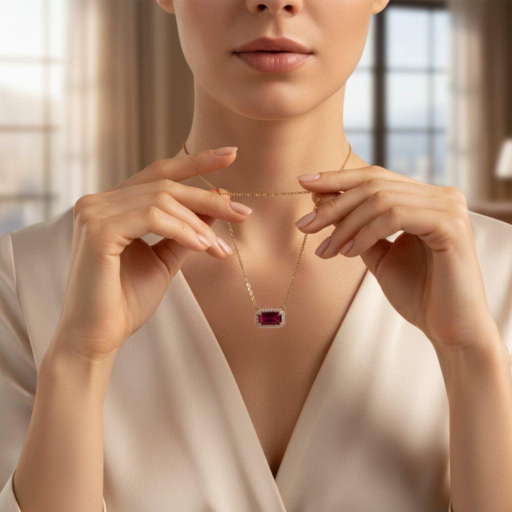 3.09 ct Natural Ruby | 0.45 ct Natural Diamonds | 14k Yellow Gold Necklace