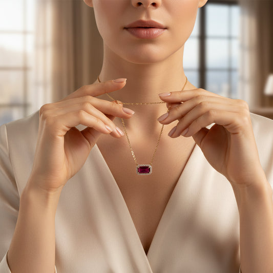 3.09 ct Natural Ruby | 0.45 ct Natural Diamonds | 14k Yellow Gold Necklace