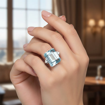 Natural Aquamarine in 18K White Gold