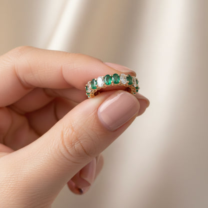 1.78 ct Natural Emeralds Band | 1.72 ct Lab-Grown Diamonds | 14k Yellow Gold