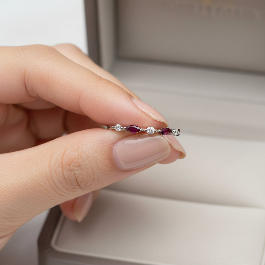 Natural Marquise-Cut Burmese Ruby in Platinum