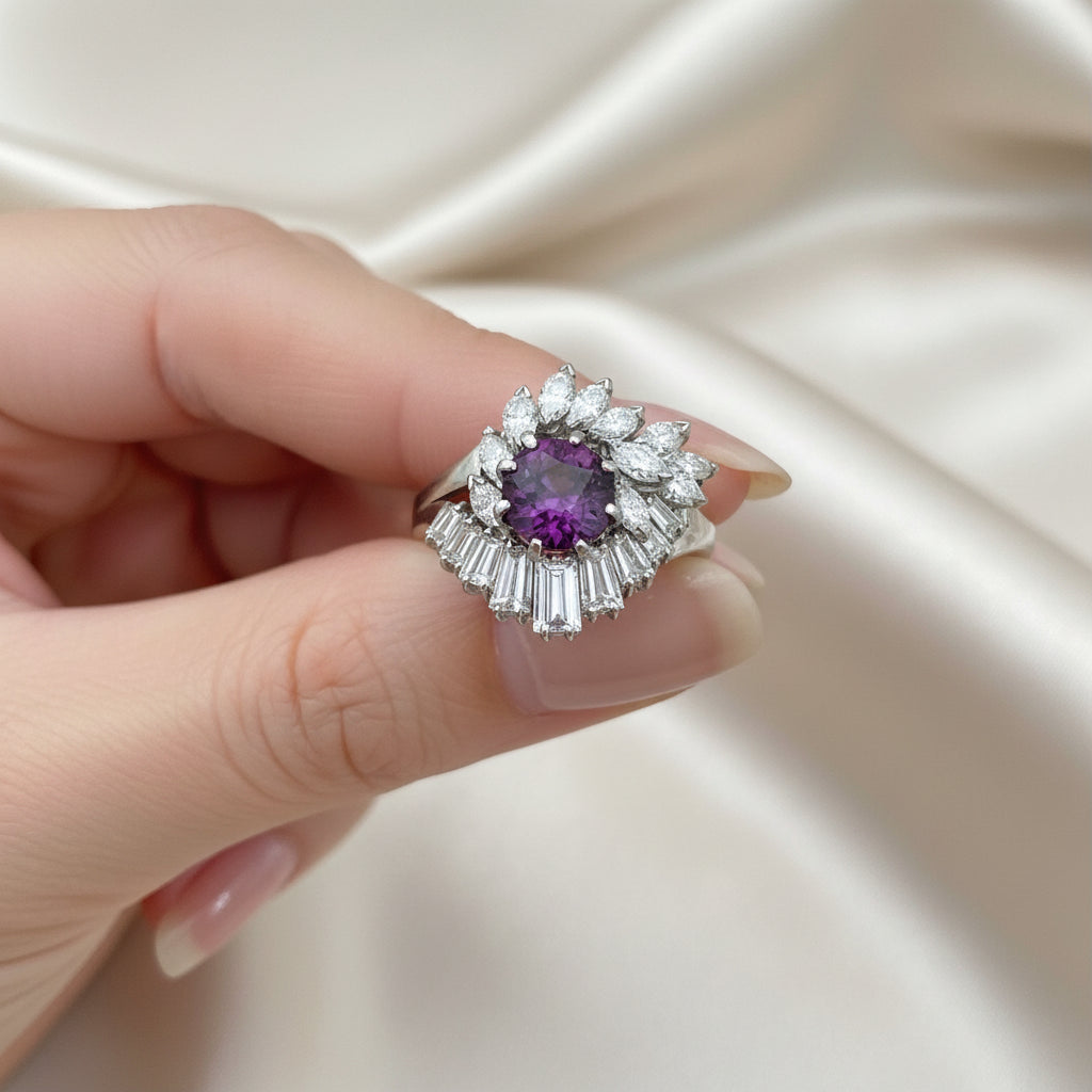 Natural Purple Sapphire in 18K White Gold