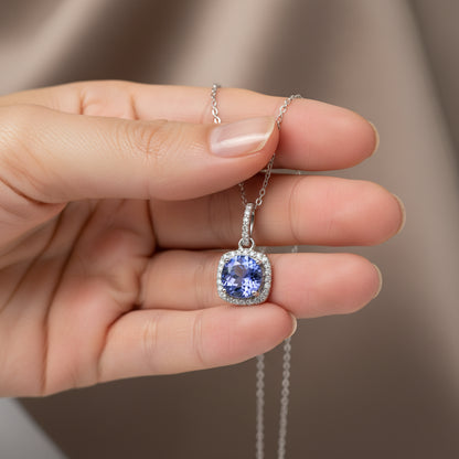 0.97 ct Natural Tanzanite Pendant | 0.08 ct Natural Diamonds | 14k White Gold
