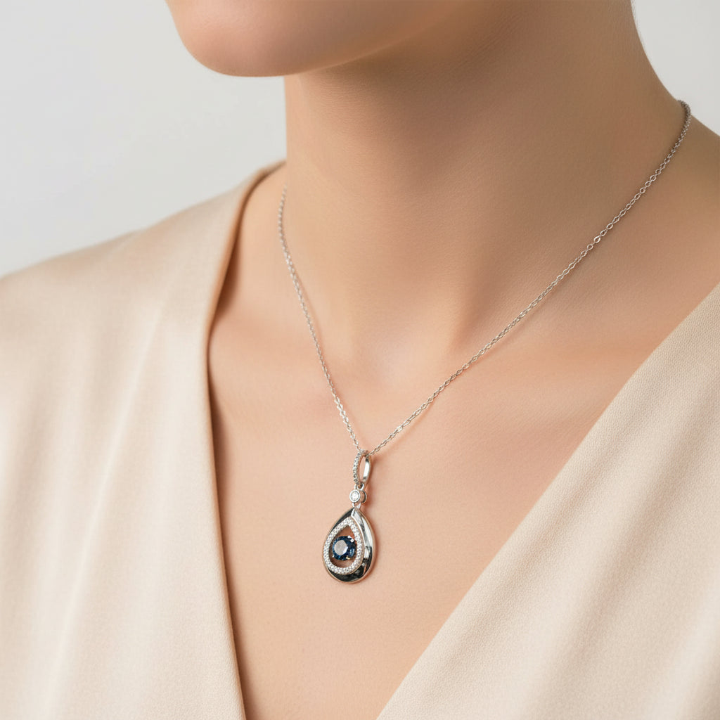 0.26 ct Natural Blue Center Diamond Pendant | 0.08 ctw Natural Side Diamonds | 14k White Gold.