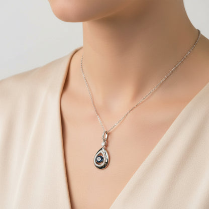 0.26 ct Natural Blue Center Diamond Pendant | 0.08 ctw Natural Side Diamonds | 14k White Gold.