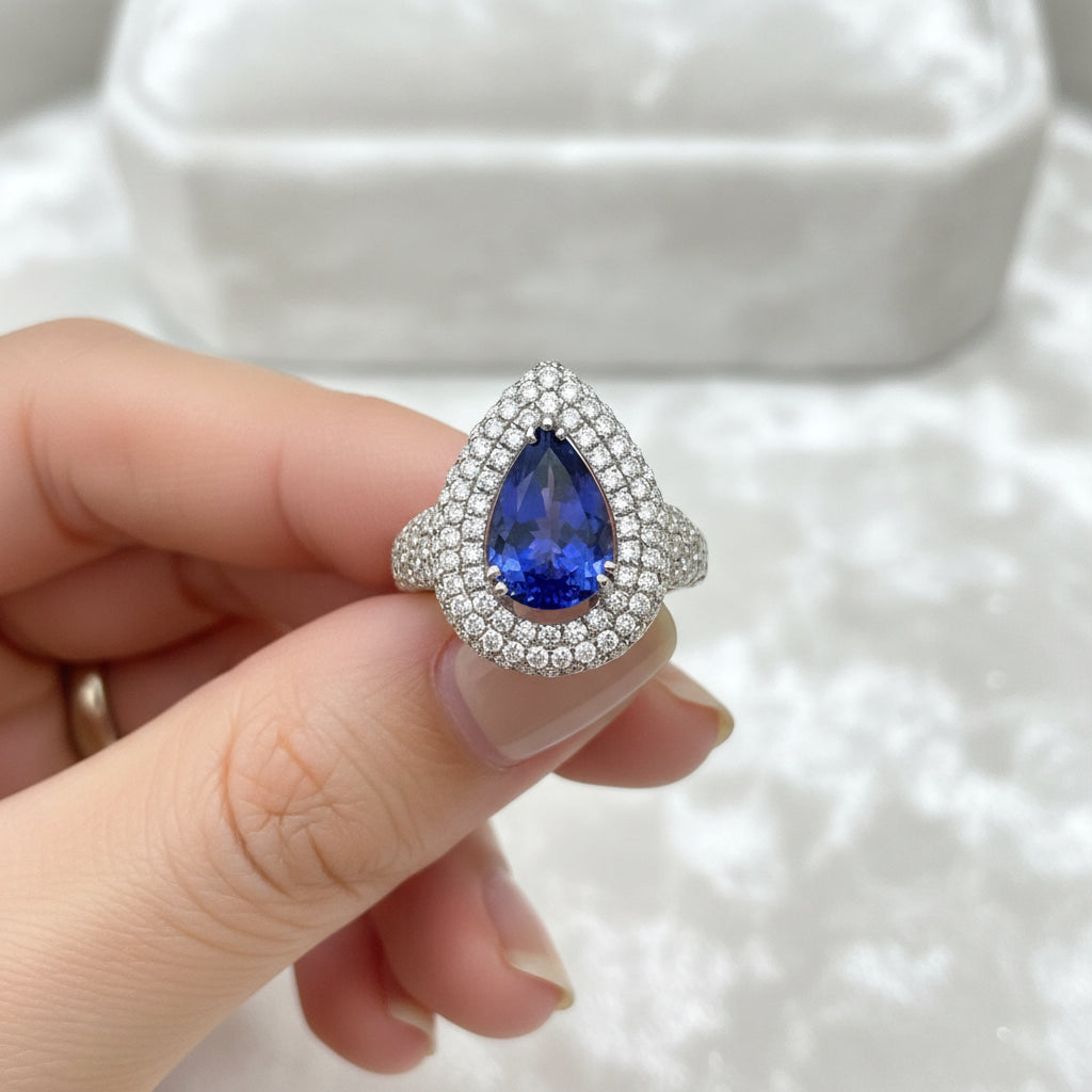 Natural Pear-Cut Tanzanite in 18K White Gold