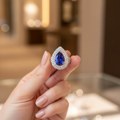Natural Pear-Cut Tanzanite in 18K White Gold