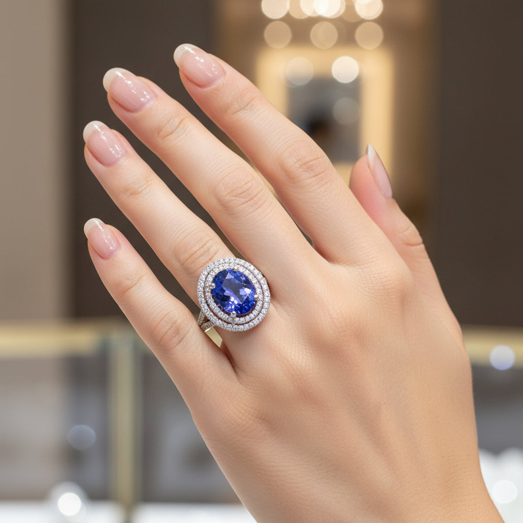 Natural Oval-cut Tanzanite in 14K White Gold