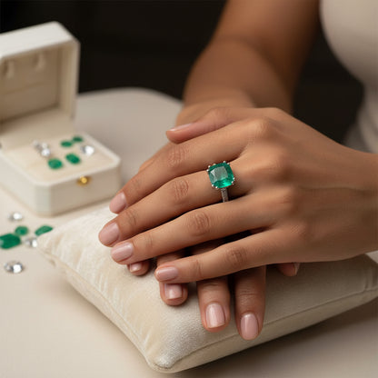 Certified Cushion-Cut Emerald Ring in 14K White Gold
