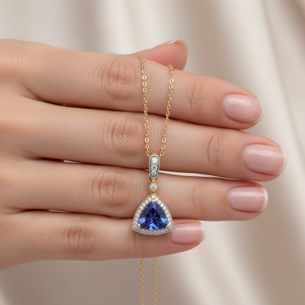 2.45 ct Natural Tanzanite Pendant | 0.21 ct Natural Diamonds | 14k Yellow Gold