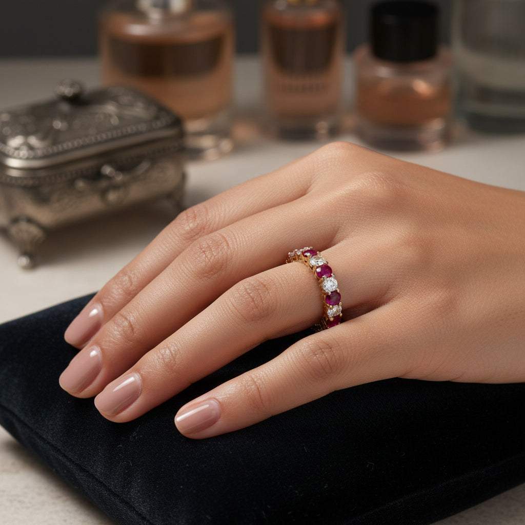 1.79 ct Natural Burmese Rubies Band | 1.33 ct Lab-Grown Diamonds | 14k Yellow Gold