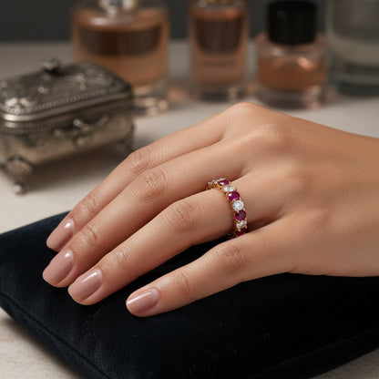 1.79 ct Natural Burmese Rubies Band | 1.33 ct Lab-Grown Diamonds | 14k Yellow Gold