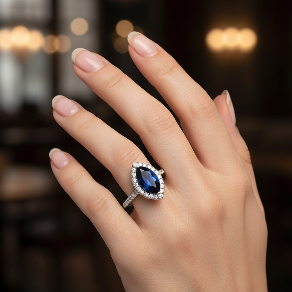 Natural Marquise-Cut Blue Sapphire in Platinum