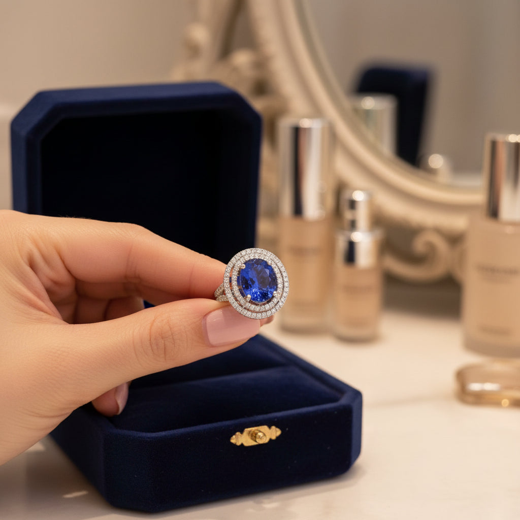 Natural Oval-cut Tanzanite in 14K White Gold