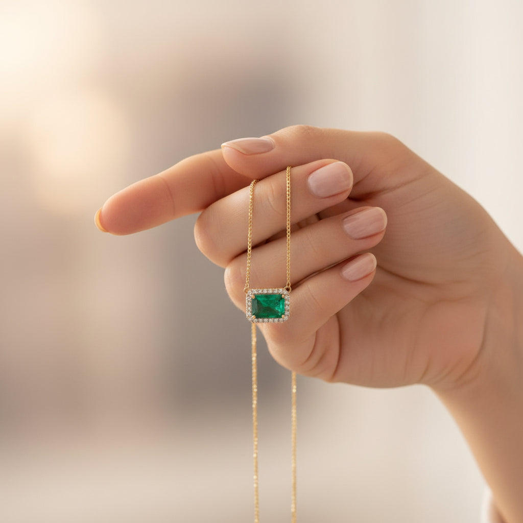2.75 ct Natural Emerald | 0.46 ct Natural Diamonds | 14k Yellow Gold