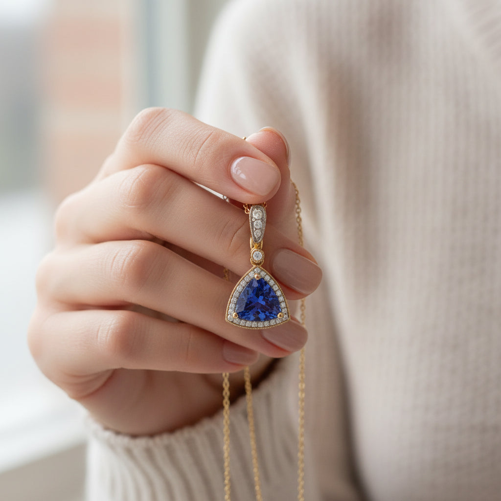 2.45 ct Natural Tanzanite Pendant | 0.21 ct Natural Diamonds | 14k Yellow Gold