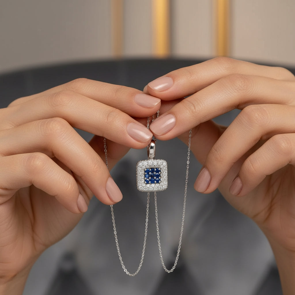 0.38 ct Natural Blue Sapphire | 0.76 ct Natural Diamonds | 18k White Gold