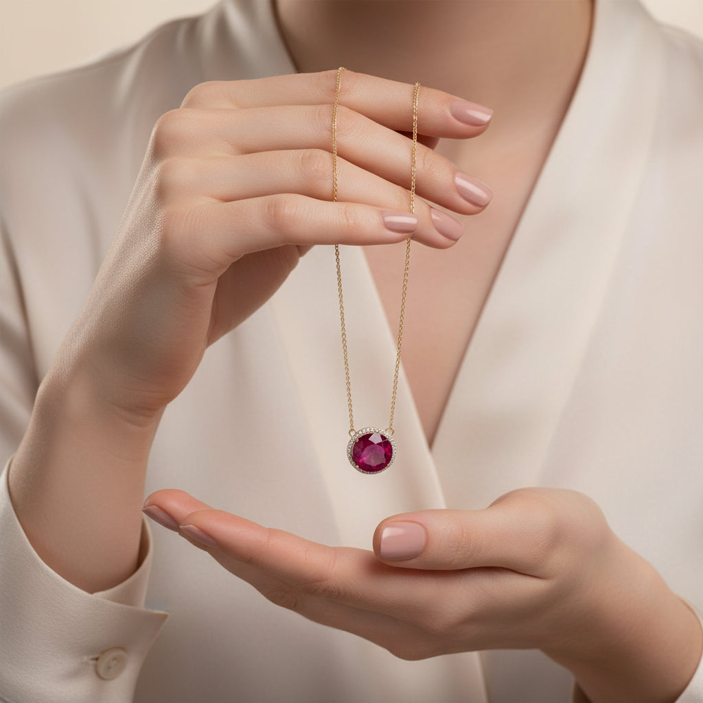18.18 ct Natural Ruby | 0.75 ct Natural Diamonds Necklace | 14k YG