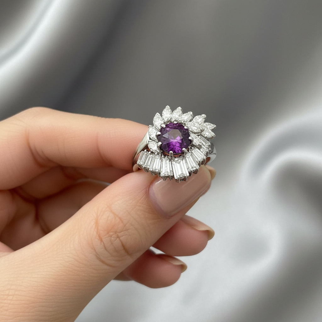 Natural Purple Sapphire in 18K White Gold