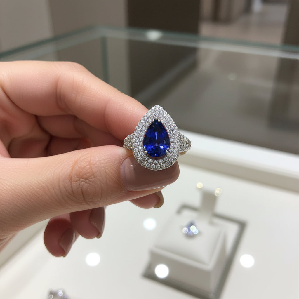 Natural Pear-Cut Tanzanite in 18K White Gold