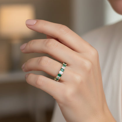 1.78 ct Natural Emeralds Band | 1.72 ct Lab-Grown Diamonds | 14k Yellow Gold