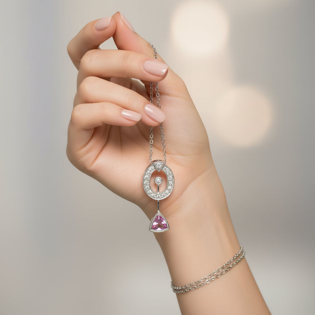 0.47 ct Natural Pink Sapphire | 0.14 ct Natural Diamonds | 14k White Gold