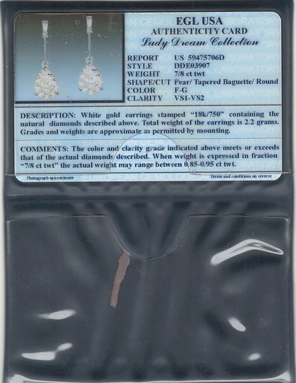 0.87 ctw Natural Diamonds | Color: F | Clarity: VS | 18k White Gold Earrings