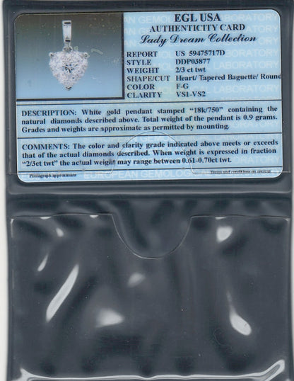 0.65 ctw Natural Diamonds | Color: F | Clarity: VS | 18k White Gold Pendant.