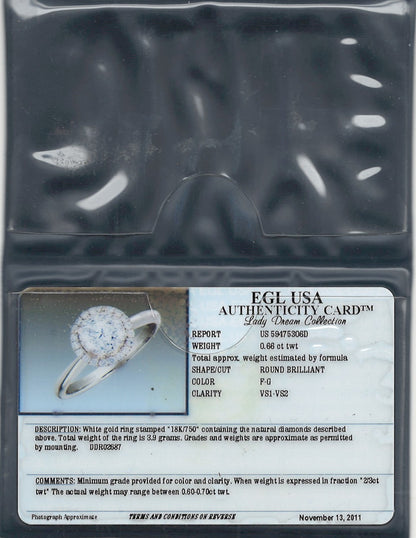 0.67 ctw Natural Diamonds | Color: F | Clarity: VS | 18k White Gold Ring