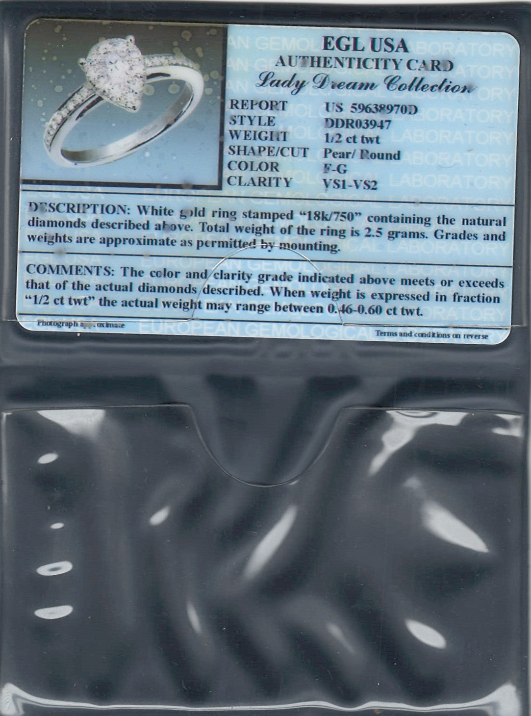 0.49 ctw Natural Diamonds | Color: F | Clarity: VS | 18k White Gold Ring