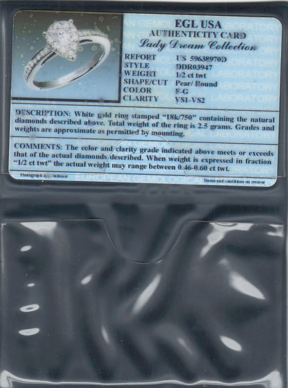 0.49 ctw Natural Diamonds | Color: F | Clarity: VS | 18k White Gold Ring