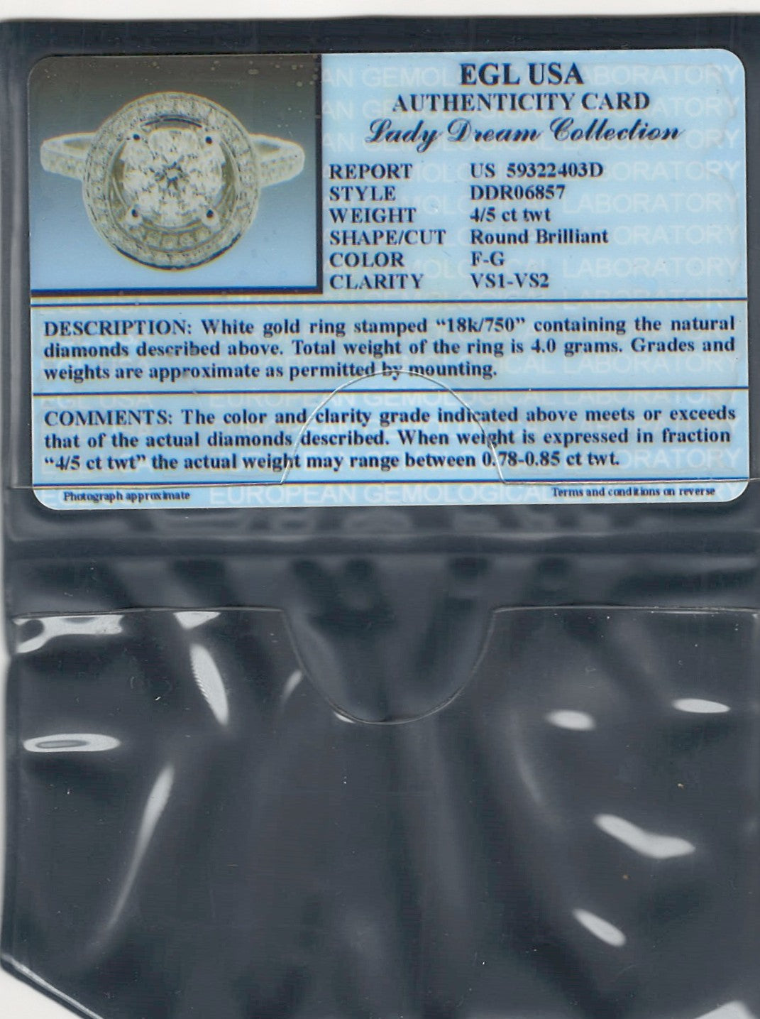 0.80 ctw Natural Diamonds | Color: F | Clarity: VS | 18k White Gold Ring