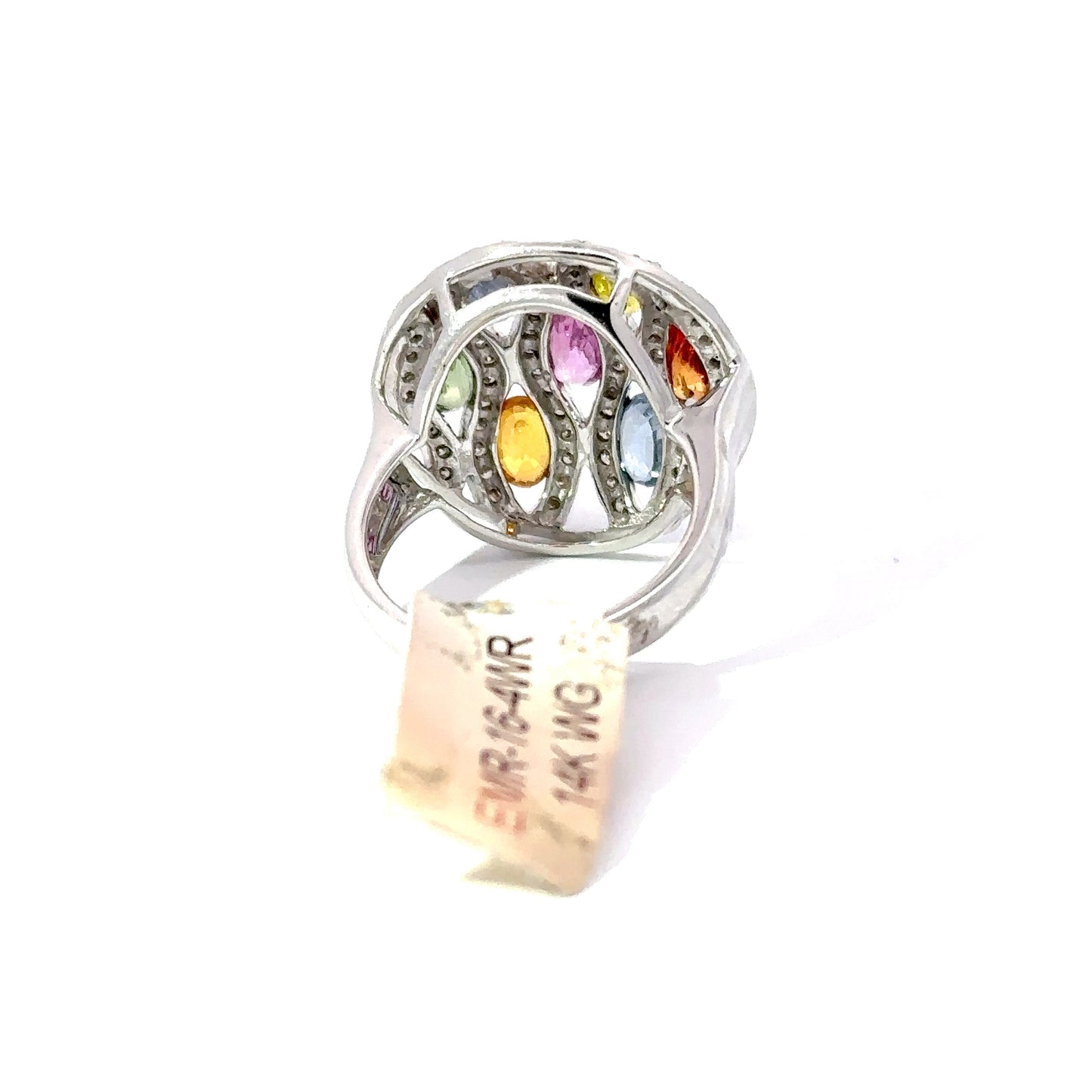 2.40ct Natural Oval Multi-Color Sapphires (7 pcs) & 0.56ct Natural Diamonds Ring | 14K WG