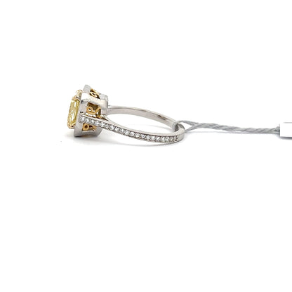 2.01ct Center Yellow Natural Diamond Ring | 0.50 ct Side Diamonds | PLATINUM/18K YG