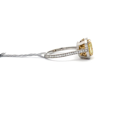 2.01ct Center Yellow Natural Diamond Ring | 0.50 ct Side Diamonds | PLATINUM/18K YG