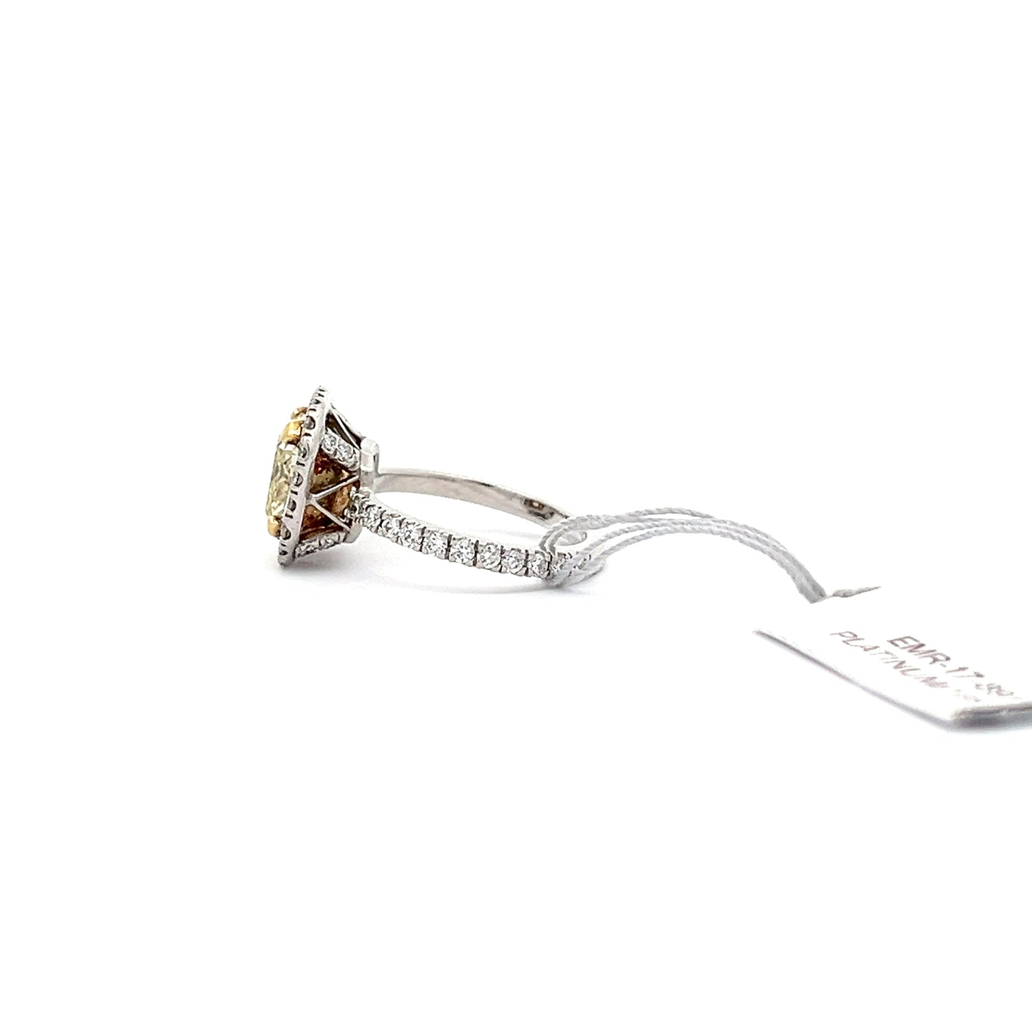 2.5ct Center Yellow Natural Diamond Ring | 1.15 ct Side Diamonds | PLATINUM/18K YG
