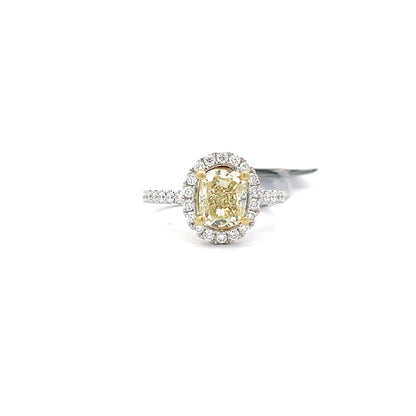 2.07ct Center Yellow Natural Diamond  Ring | 0.63 ct Side Diamonds | 18k YWG