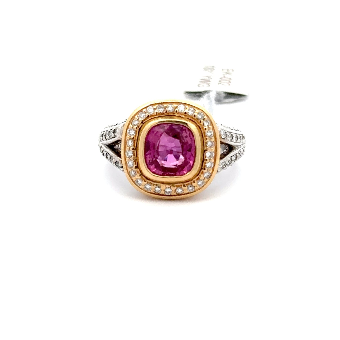 18K YELLOW/WHITE GOLD - 3.02 NATURAL PINK SAPPHIRE | 0.10 CT SIDE DIAMONDS RING.