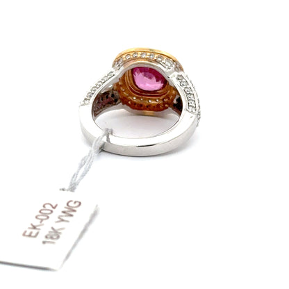 18K YELLOW/WHITE GOLD - 3.02 NATURAL PINK SAPPHIRE | 0.10 CT SIDE DIAMONDS RING.