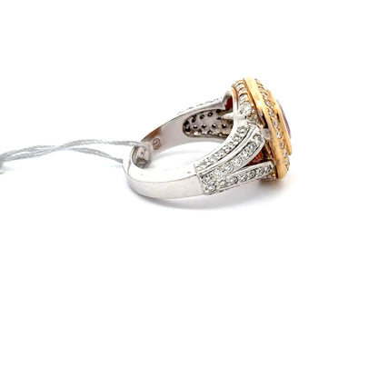 18K YELLOW/WHITE GOLD - 3.02 NATURAL PINK SAPPHIRE | 0.10 CT SIDE DIAMONDS RING.