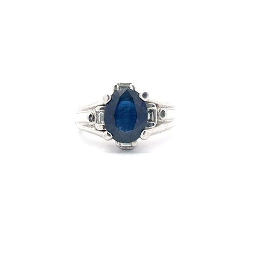 3.06ct Natural Oval Sapphire Diamonds & 0.28ct Natural Diamond Ring | 18K WG