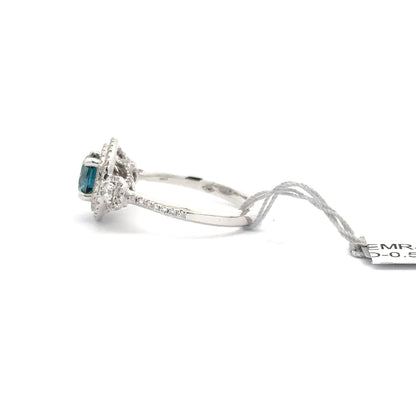 1.03 ct Natural Round Centered Blue Diamond | 18k White Gold | 0.54 ct Diamonds.