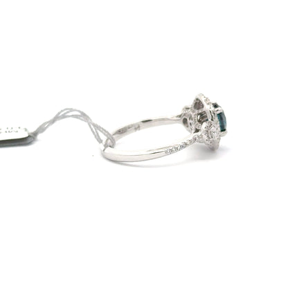 1.03 ct Natural Round Centered Blue Diamond | 18k White Gold | 0.54 ct Diamonds.