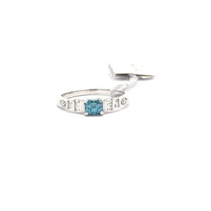 0.50 ct Natural Emerald Cut Blue Diamond | 14k White Gold | 0.16 ct Diamonds.