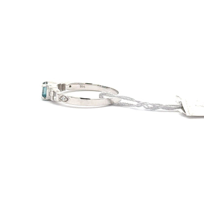 0.50 ct Natural Emerald Cut Blue Diamond | 14k White Gold | 0.16 ct Diamonds.