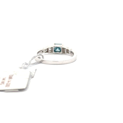 0.50 ct Natural Emerald Cut Blue Diamond | 14k White Gold | 0.16 ct Diamonds.