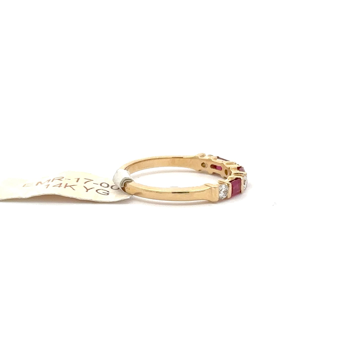 0.22ct Natural Round Diamonds & 0.54ct Emerald-Cut Ruby (Alternating Design) Band | 14K YG